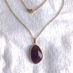 Freeform Amethyst Necklace in Gold Tone